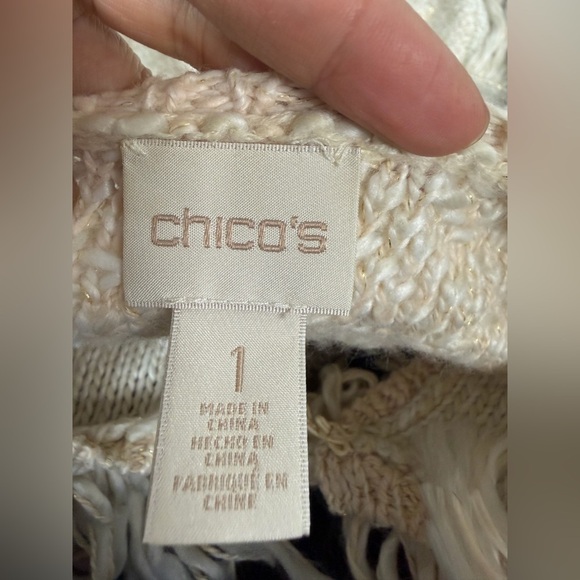 Chico's Cream Fringe Kyleigh Cardigan Sweater size 1 or 8 - Picture 3 of 8